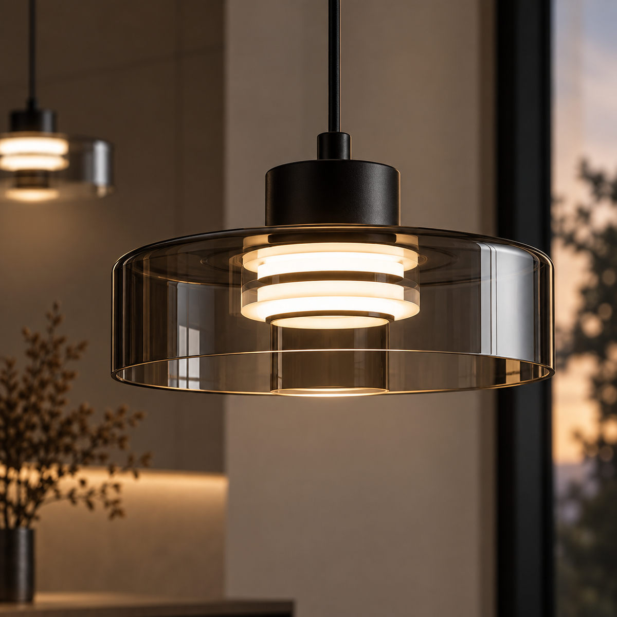 Minimalistische Glazen LED Hanglamp Zwart