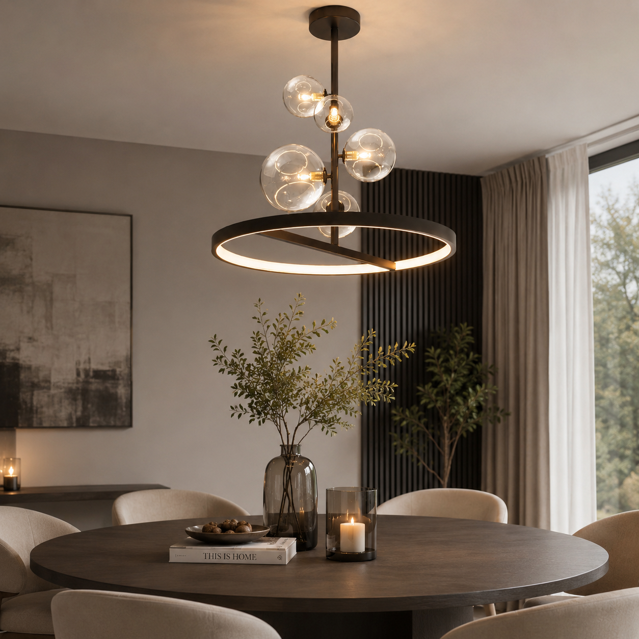 NOSTAGA Glass Circle Pendant Light – LED Chandelier