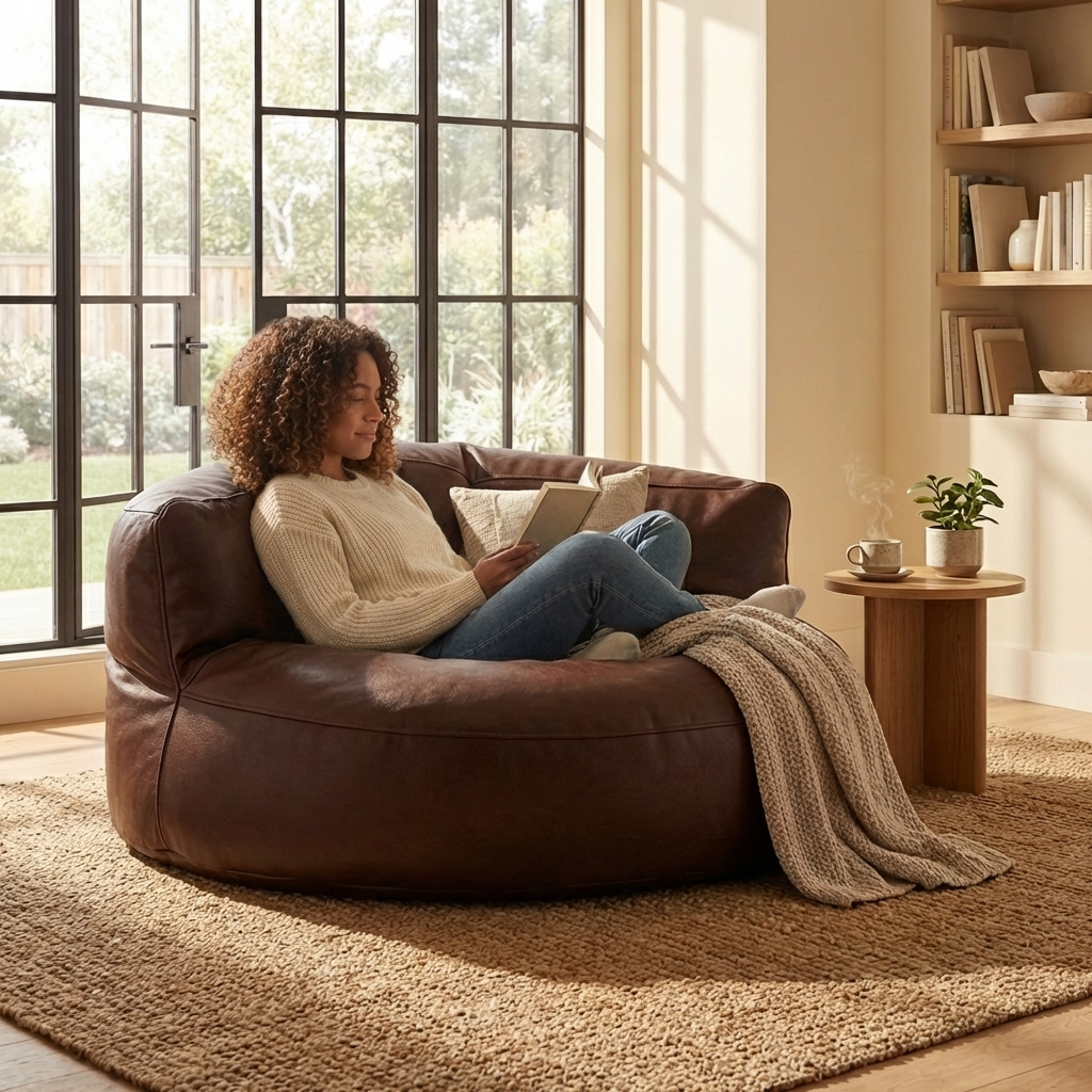 Wagrex - Beanbag Modern Round Retro-Leather