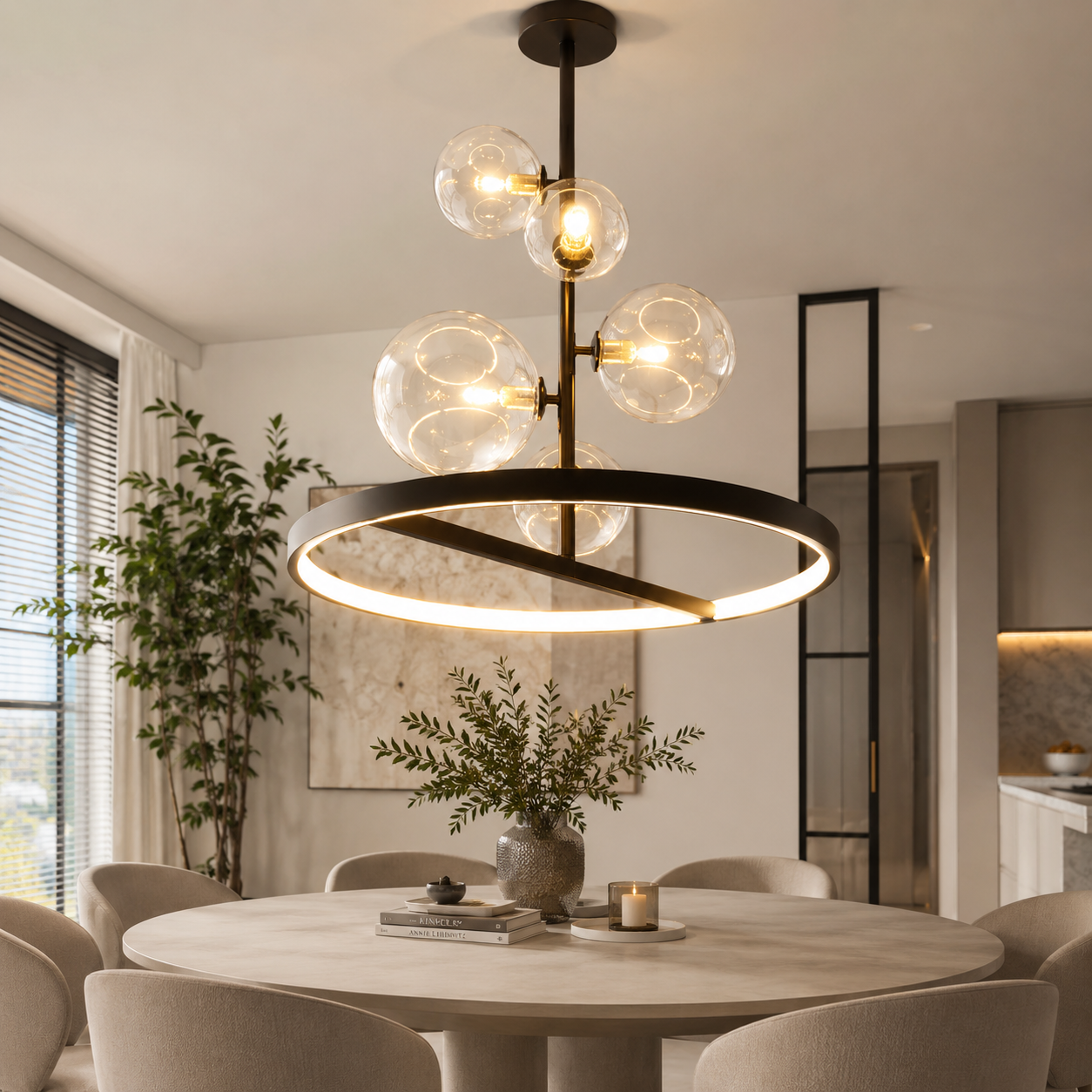 NOSTAGA Glass Circle Pendant Light – LED Chandelier