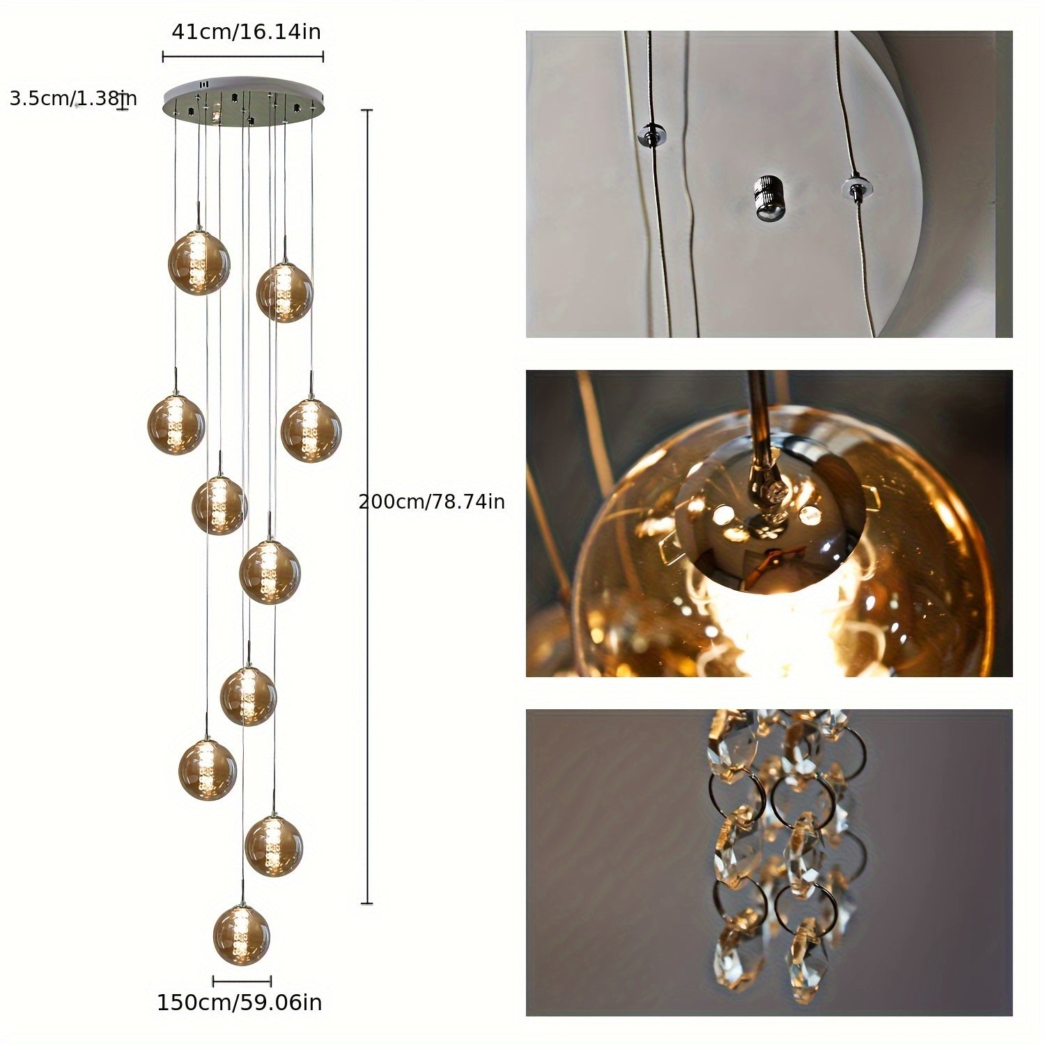 Modern Glass Pendant Light - Adjustable Height Dining Table Chandelier
