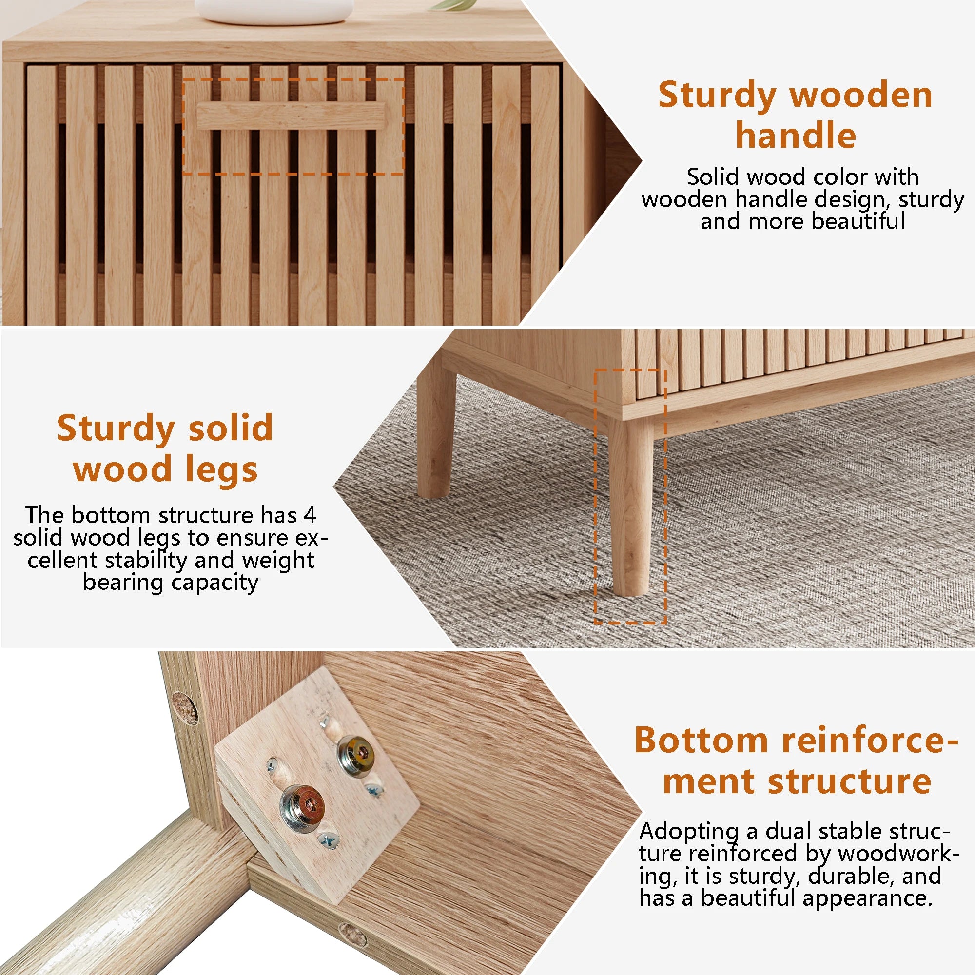 Solid Wood Coffee Table - Natural Low Side Table for Living Room