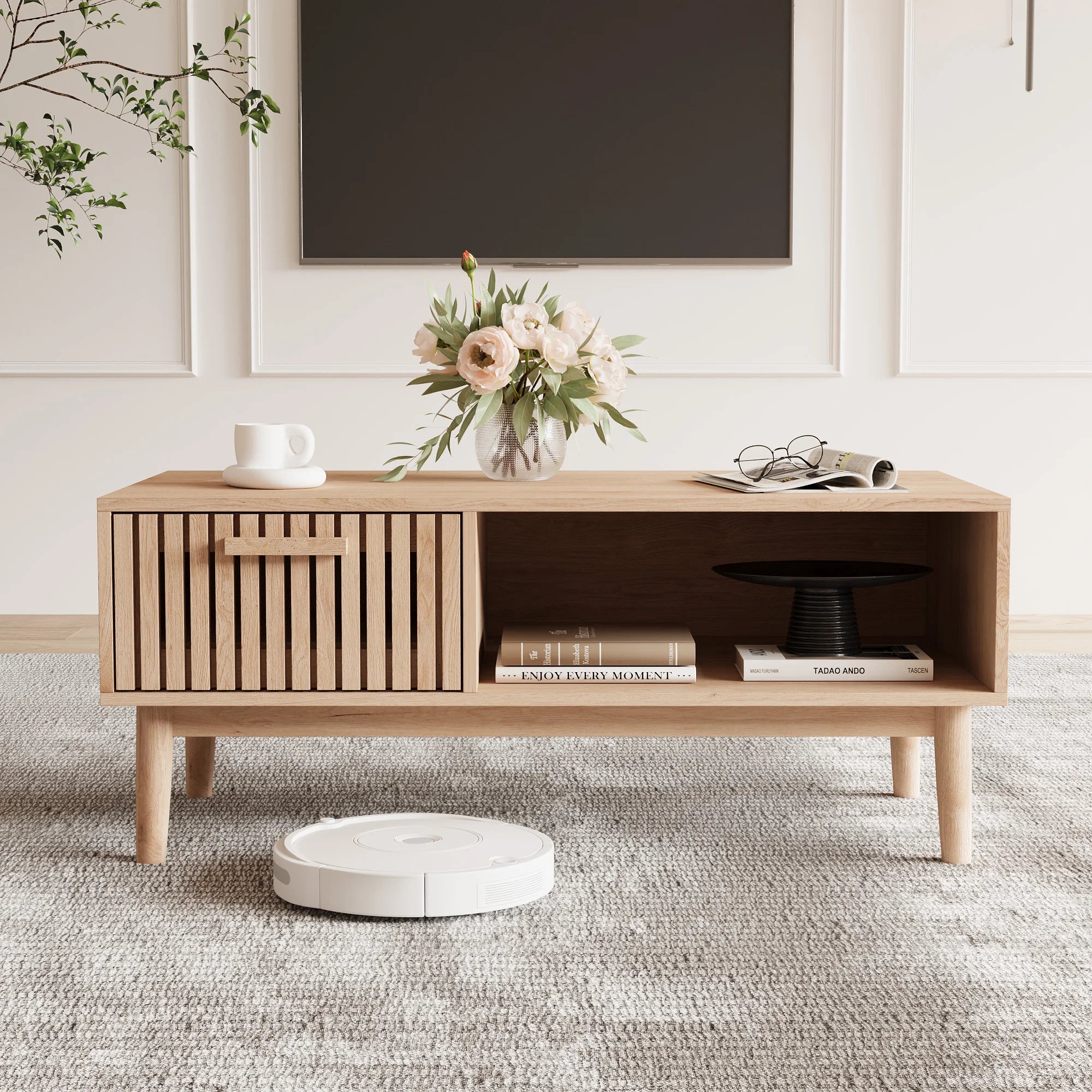 Solid Wood Coffee Table - Natural Low Side Table for Living Room