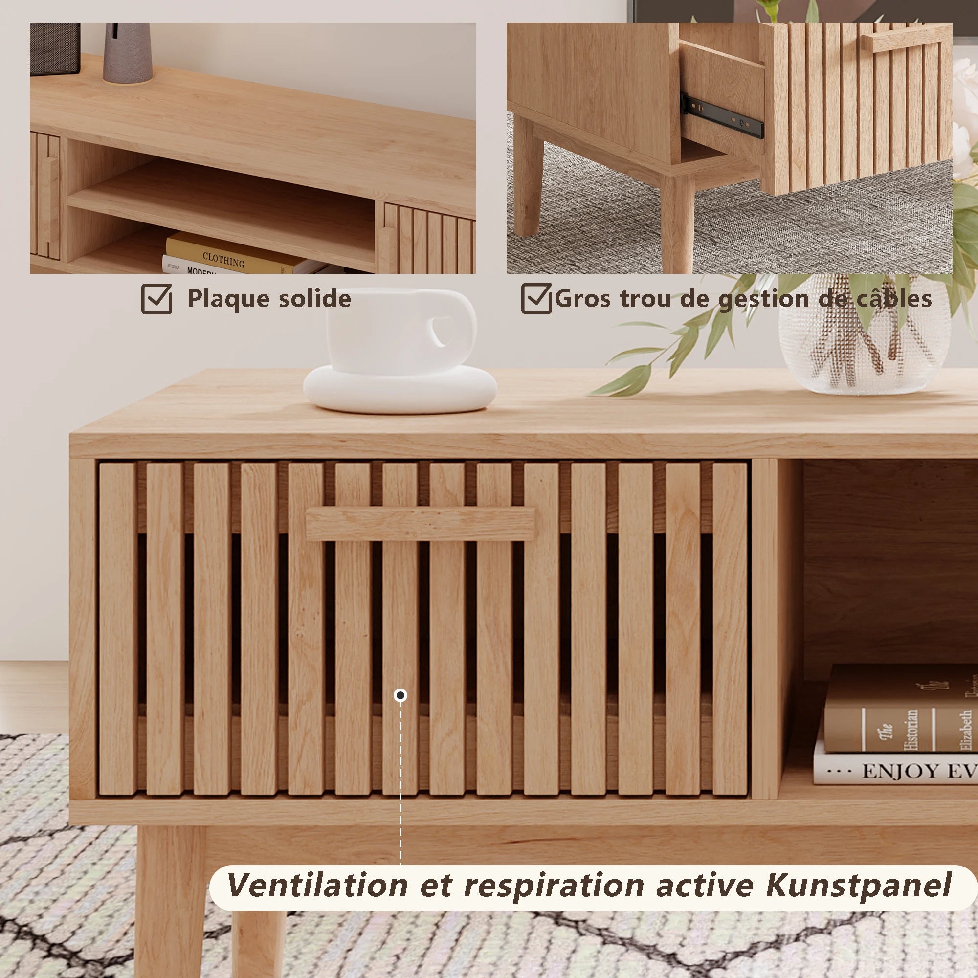 Solid Wood Coffee Table - Natural Low Side Table for Living Room