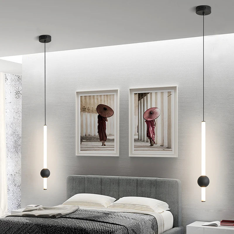 Minimalist Bedside Pendant Light - Modern Single Head LED Lamp