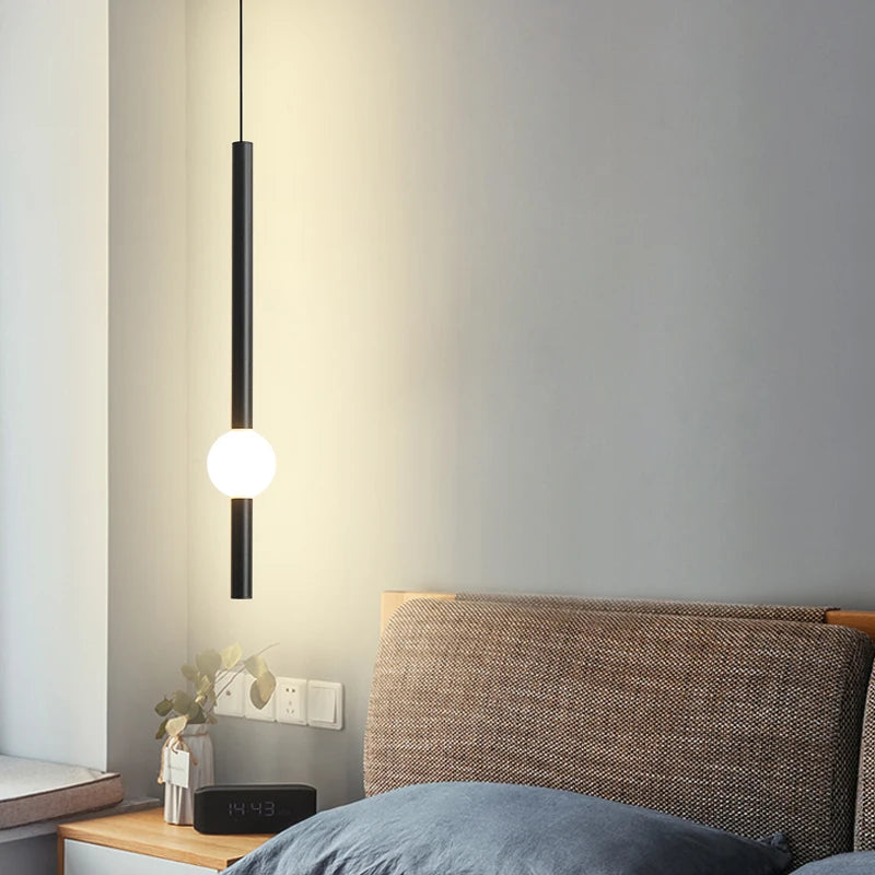 Minimalist Bedside Pendant Light - Modern Single Head LED Lamp