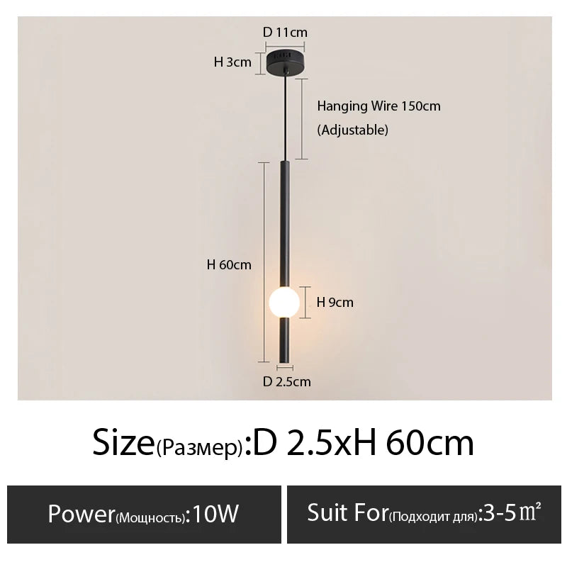 Minimalist Bedside Pendant Light - Modern Single Head LED Lamp