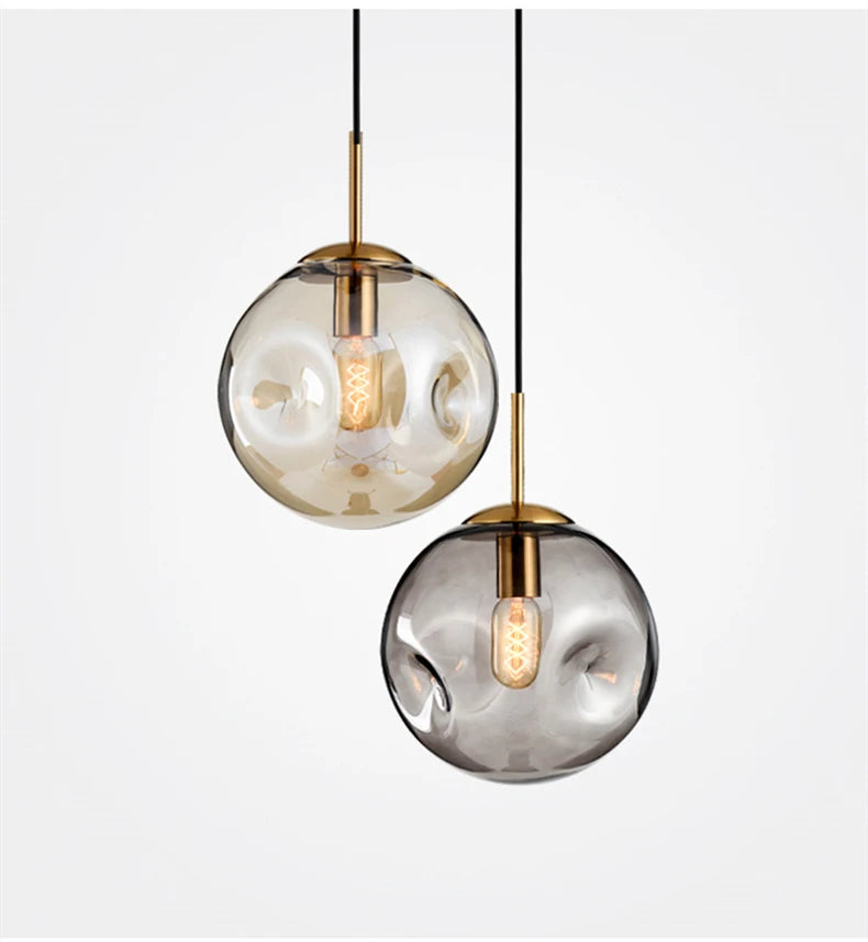 Glass Ball Pendant Lamp – Smoky Grey or Amber | Small & Large