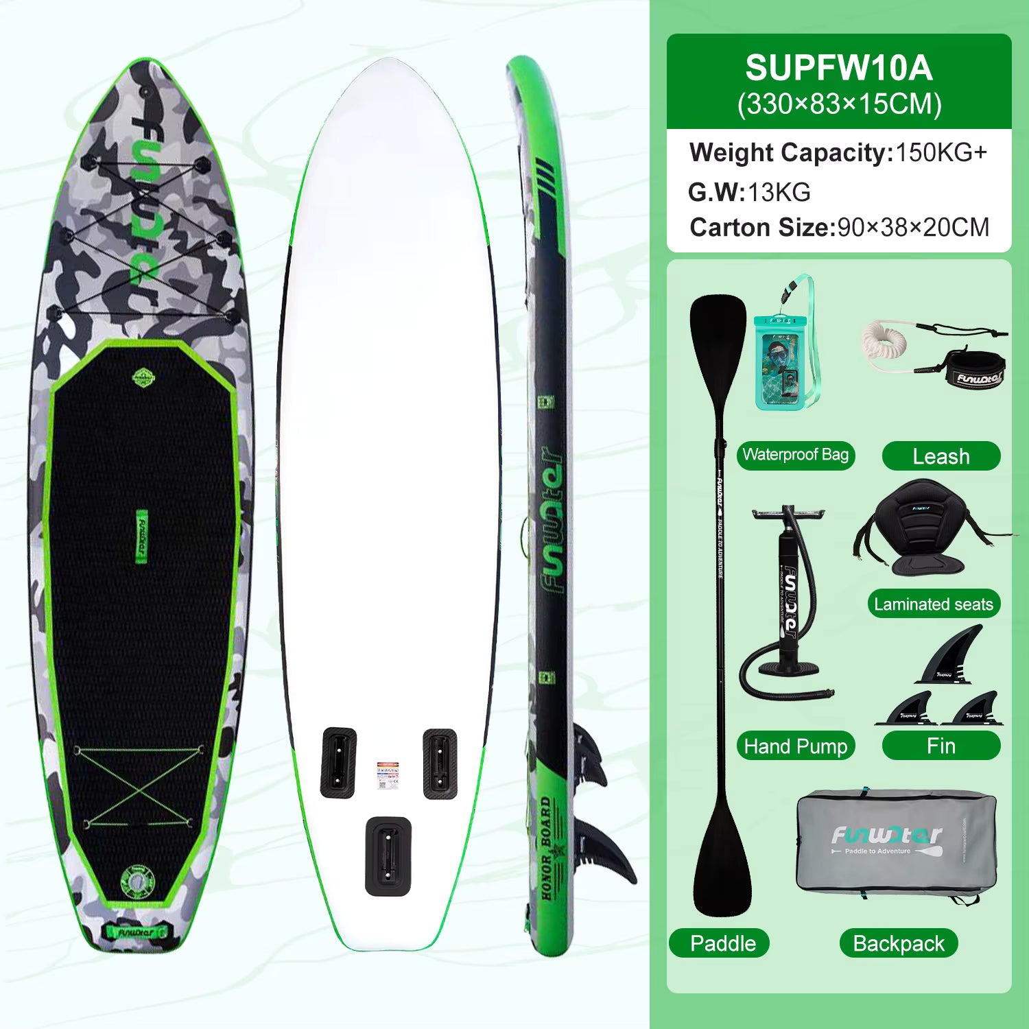 Aufblasbares SUP-Board mit Premium-Zubehör und Tragegurt