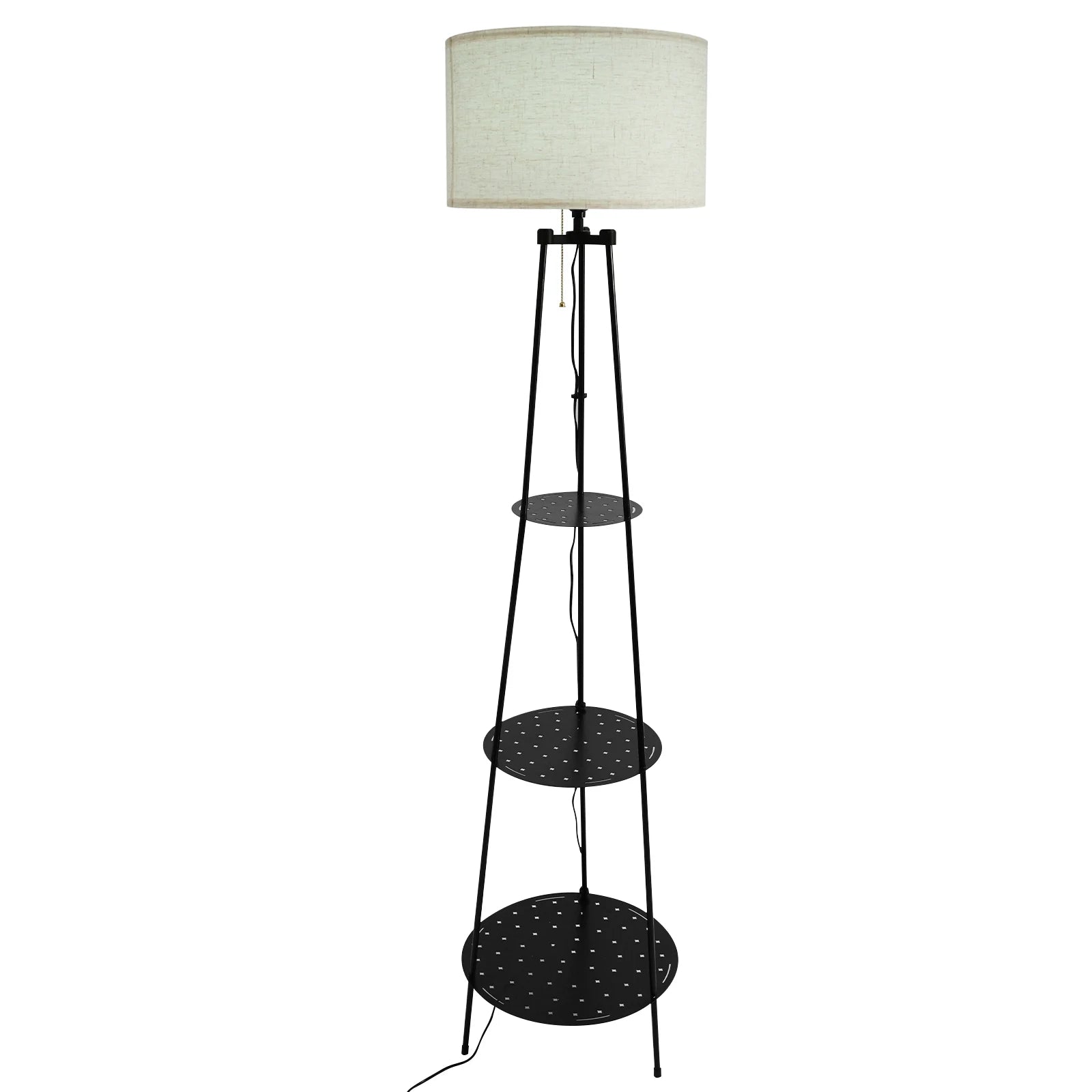Modern Floor Lamp with 3-Tier Shelf - E27 Standing Light with Storage