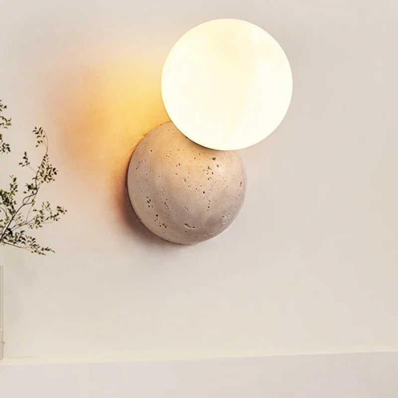 Ronde stenen wandlamp – Warmwit nachtkastlamp