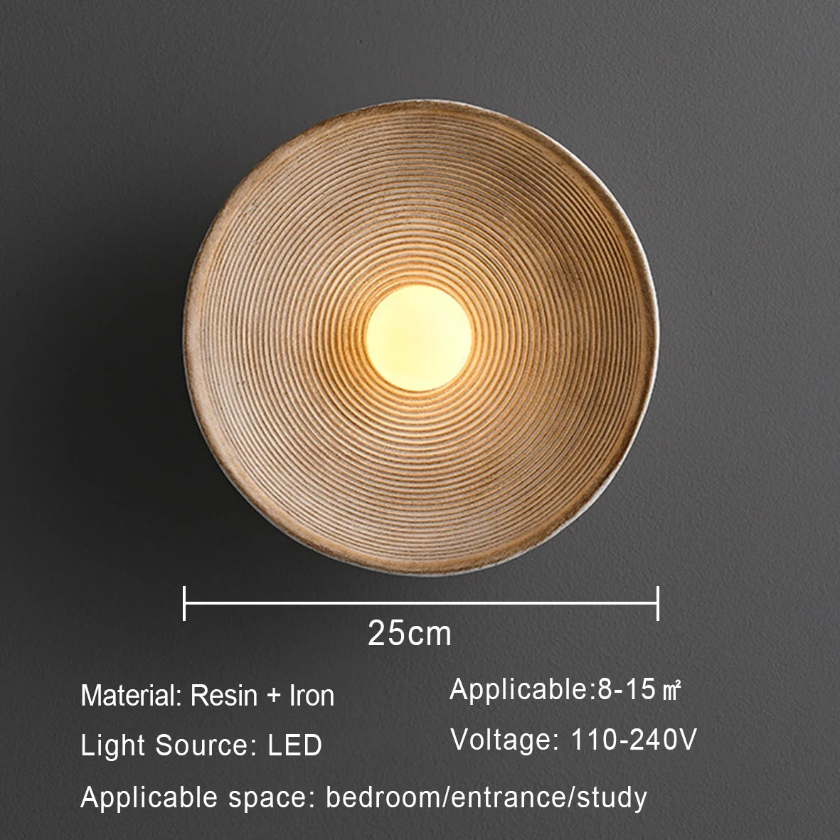 Runde Wandleuchte Luna – Wabi-Sabi-Harzlampe