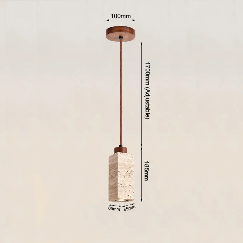 Natural Travertine Pendant Light - Japanese Wabi-Sabi Stone Lamp
