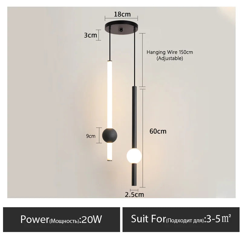 Minimalist Bedside Pendant Light - Modern Single Head LED Lamp