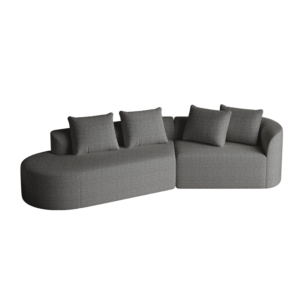 Luxury Dark Gray Chenille Cloud Sofa - 4-Seater Curved Sectional Couch