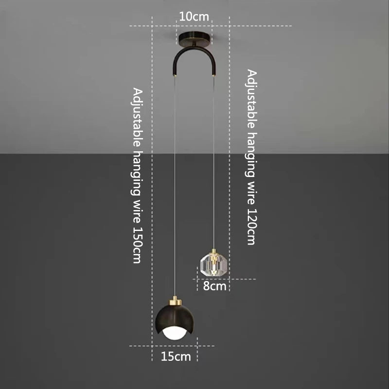 Arc Arm Crystal Pendant Light – Black & Gold