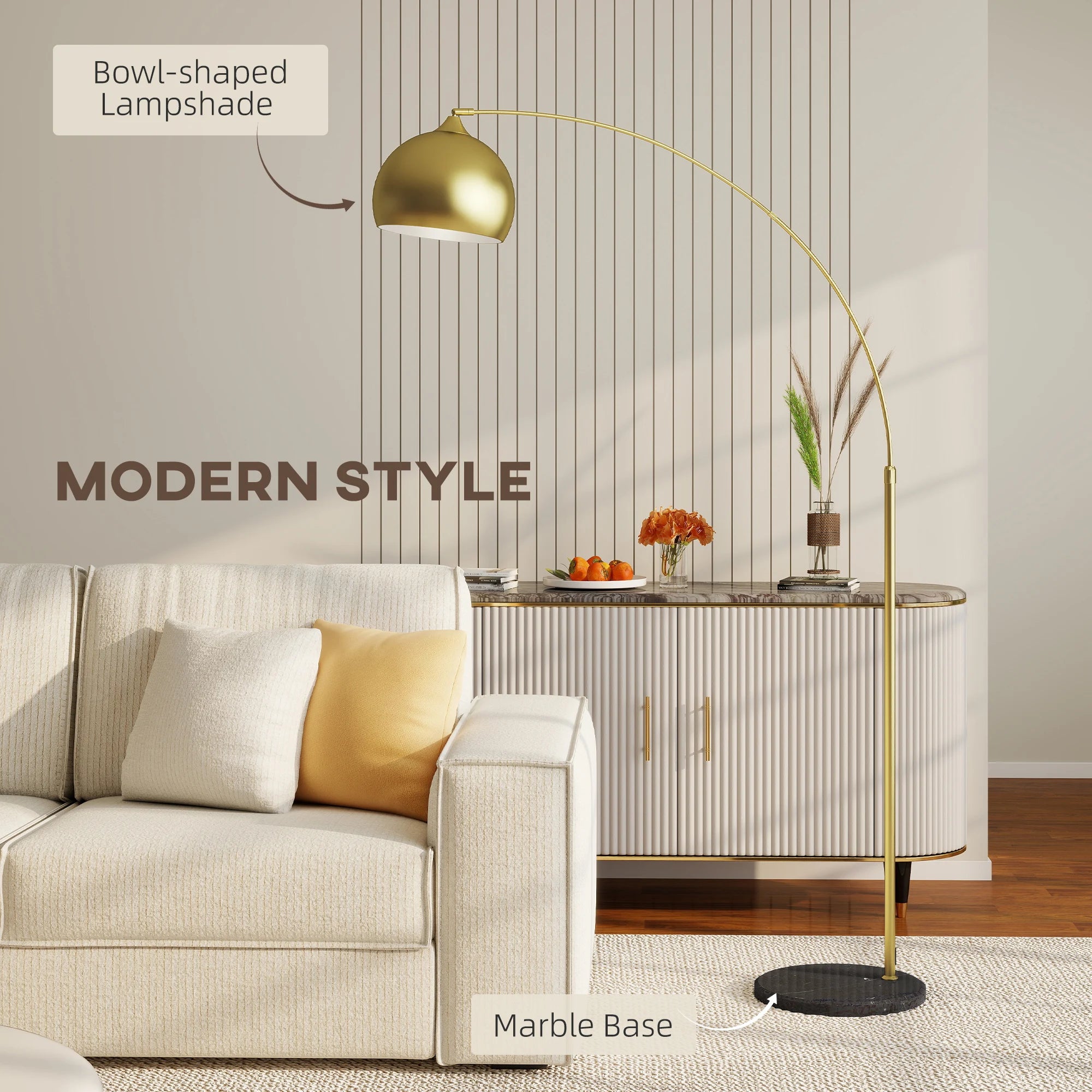 Adjustable Arc Floor Lamp - Modern Gold Standing Light with Foot Control