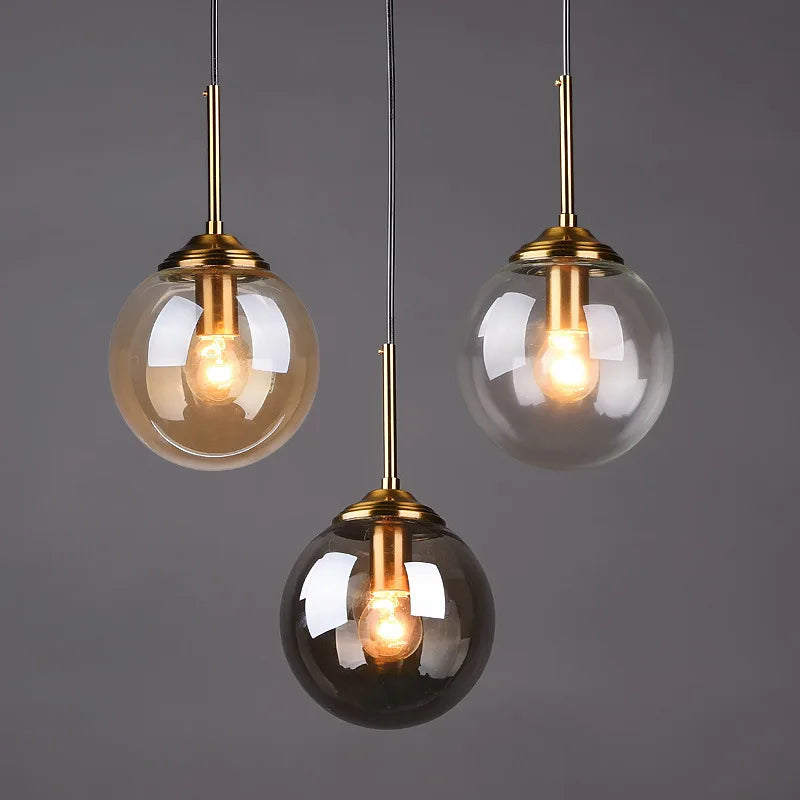 Glass Ball Pendant Light | 3 or 5 Heads | Amber, Clear or Smoke Gray | E27