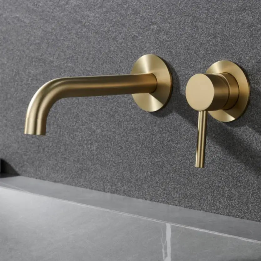 Stainless Steel Bathroom Faucet - Wall Mount Mixer Tap with Hot & Cold Water