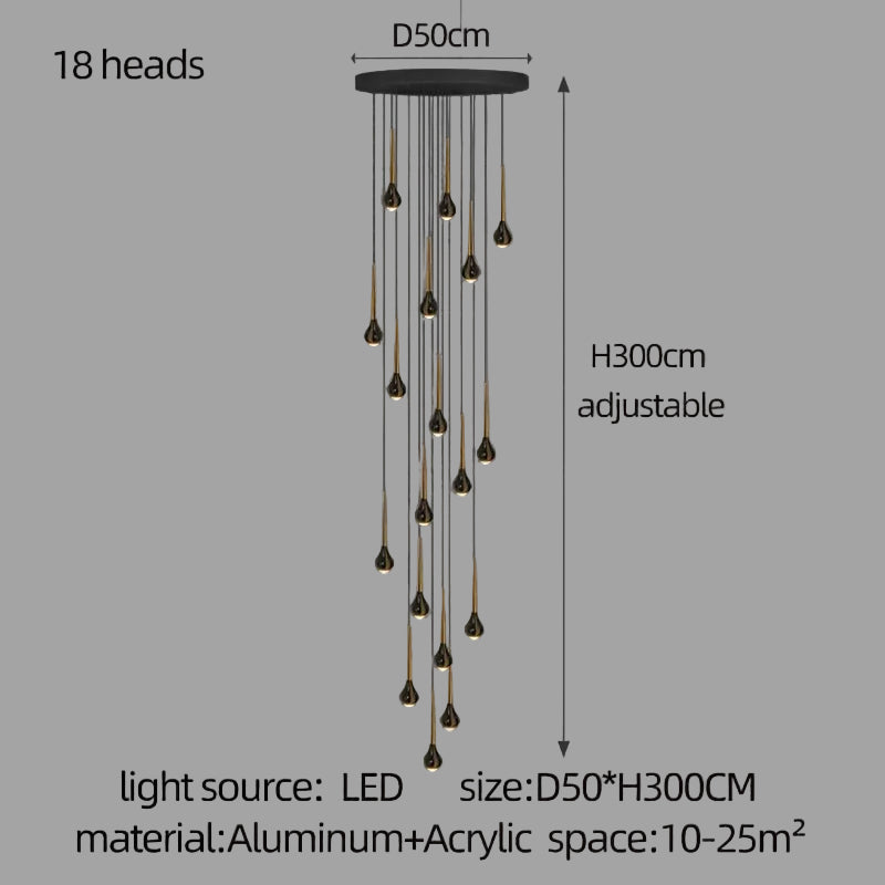LED Staircase Pendant Light – Black and Gold