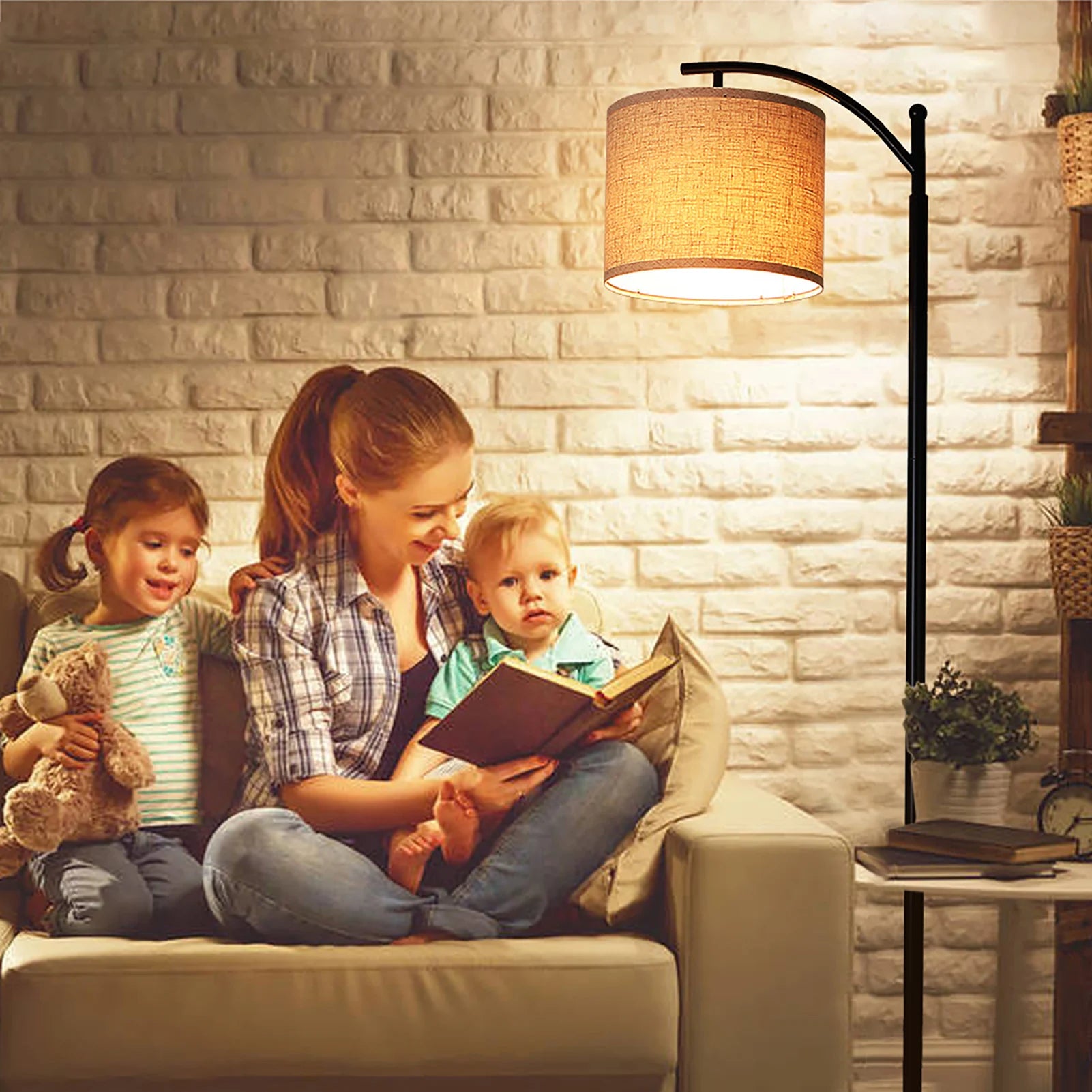 Arc Floor Lamp with LED Bulb - Modern Standing Light with Hanging Shade