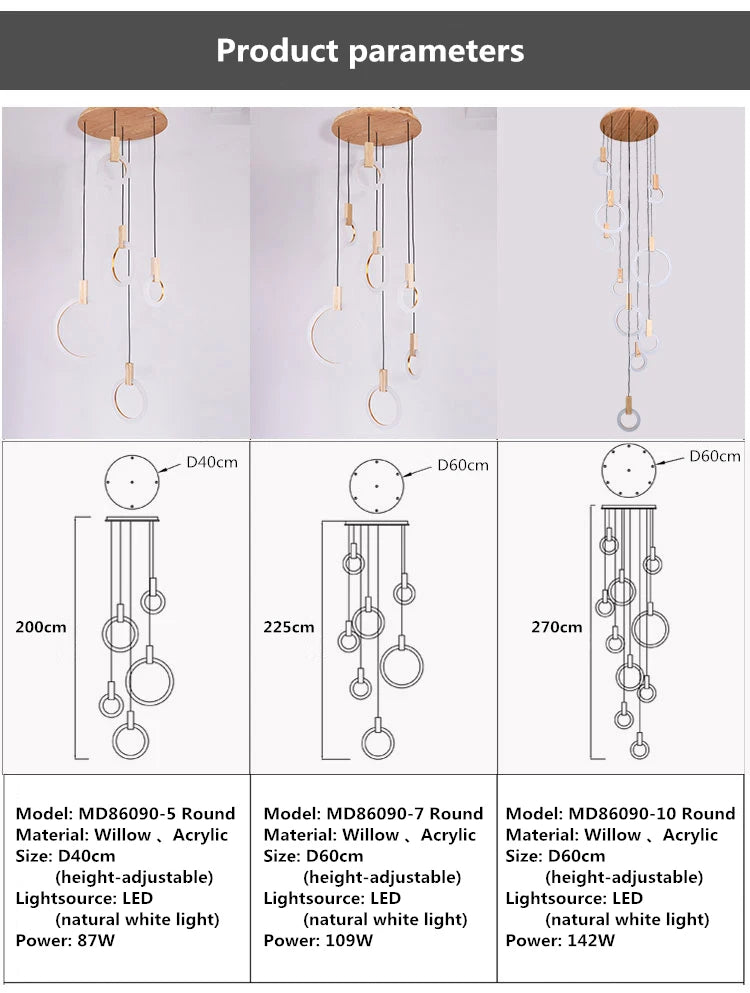 Wooden Ceiling Chandelier - Modern Pendant Light for Living Room, Bedroom & Dining Room