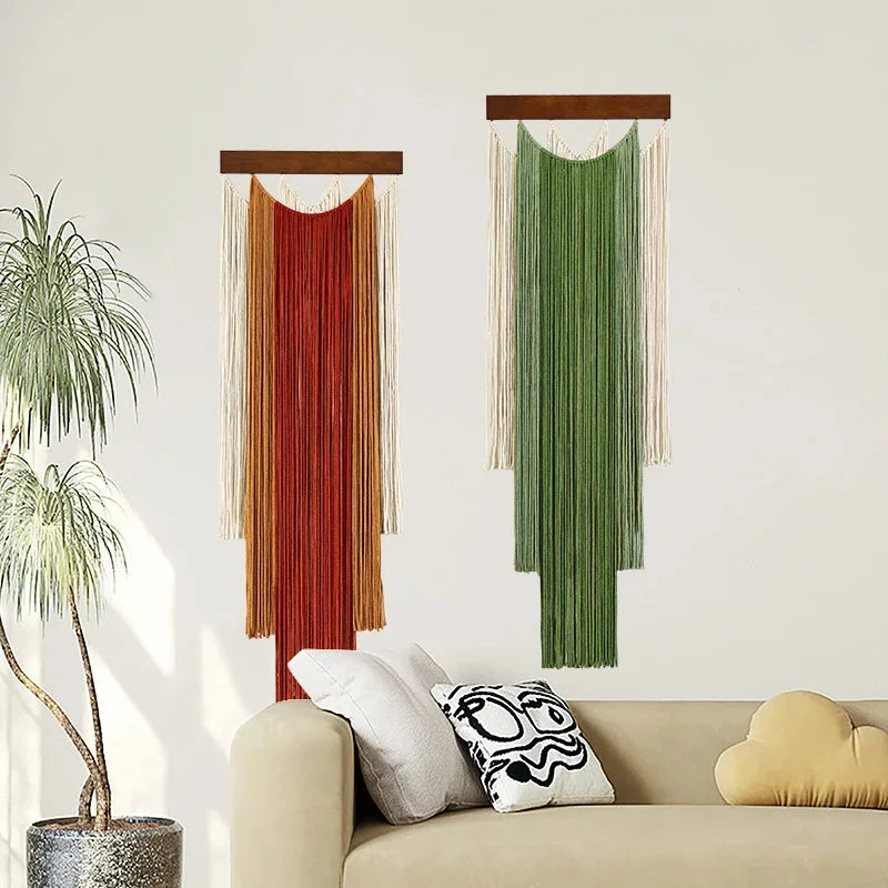 Green Macrame Wall Hanging with Boho Fringe