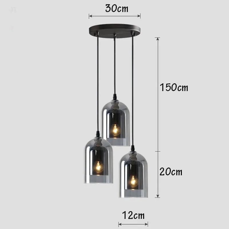 Modern Pendant Lamp – Glass & Iron, 1 or 3 Heads, Dimmable
