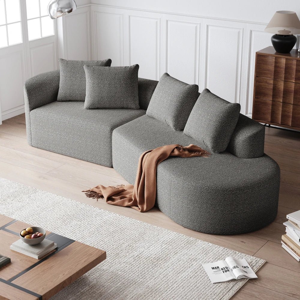 Luxury Dark Gray Chenille Cloud Sofa - 4-Seater Curved Sectional Couch