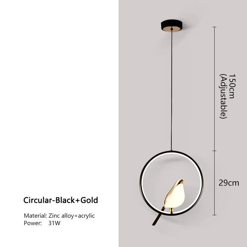 Magpie Bird LED Pendant Lamp - Modern Nordic Design