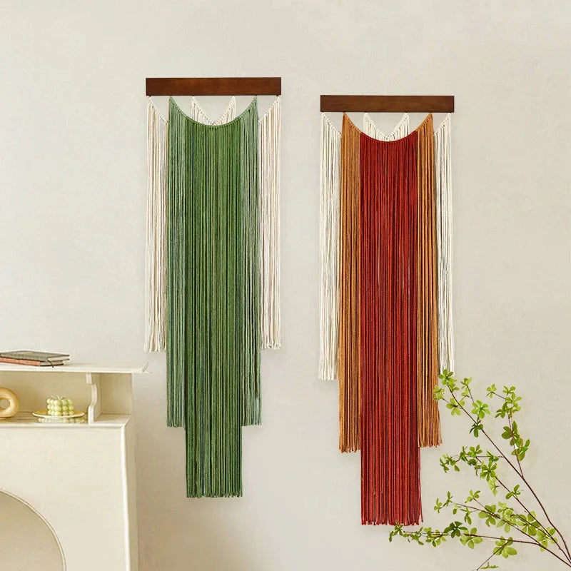 Green Macrame Wall Hanging with Boho Fringe