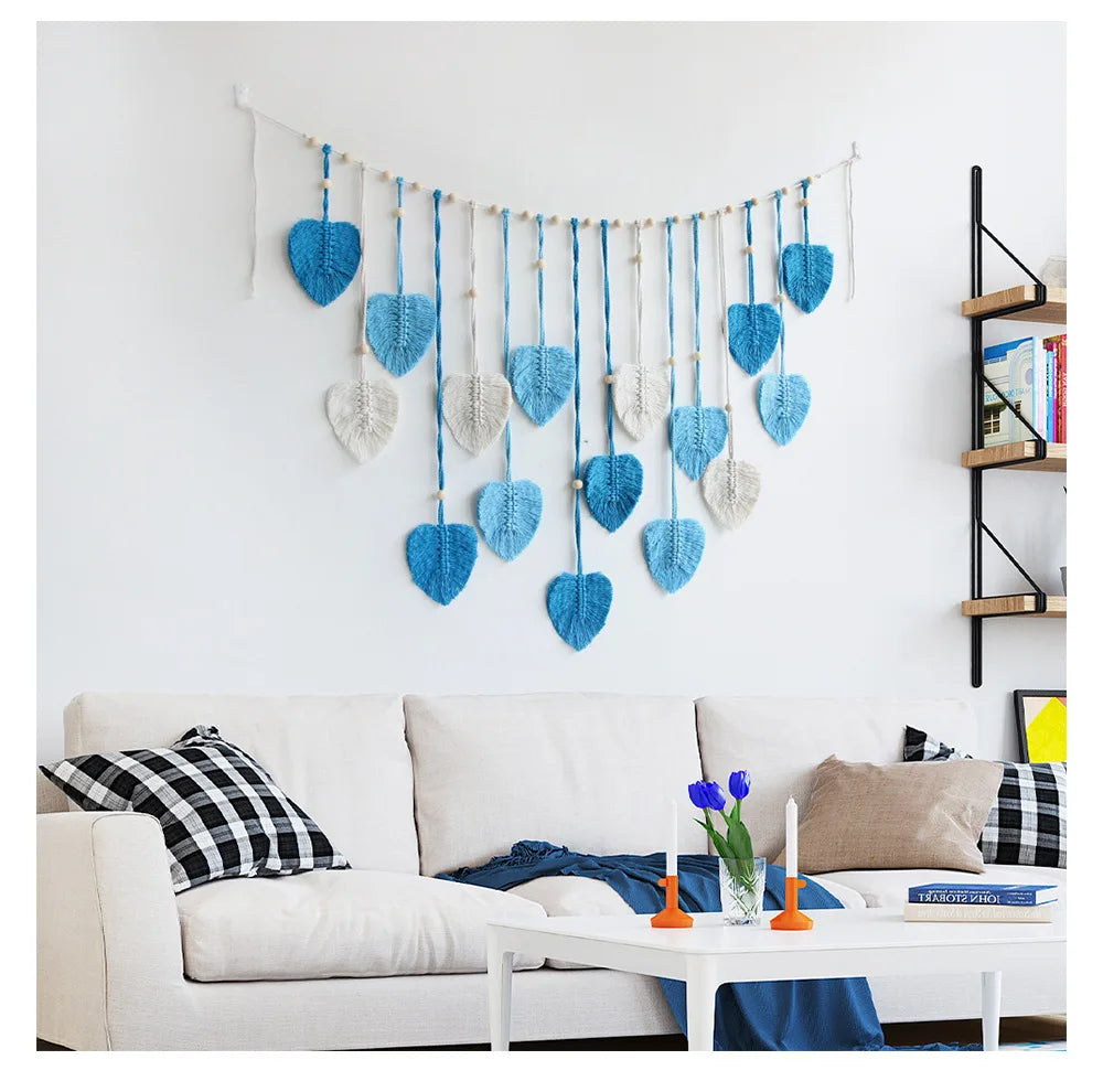 Boho Macrame Wall Hanging with Leaves – 120 × 75 cm