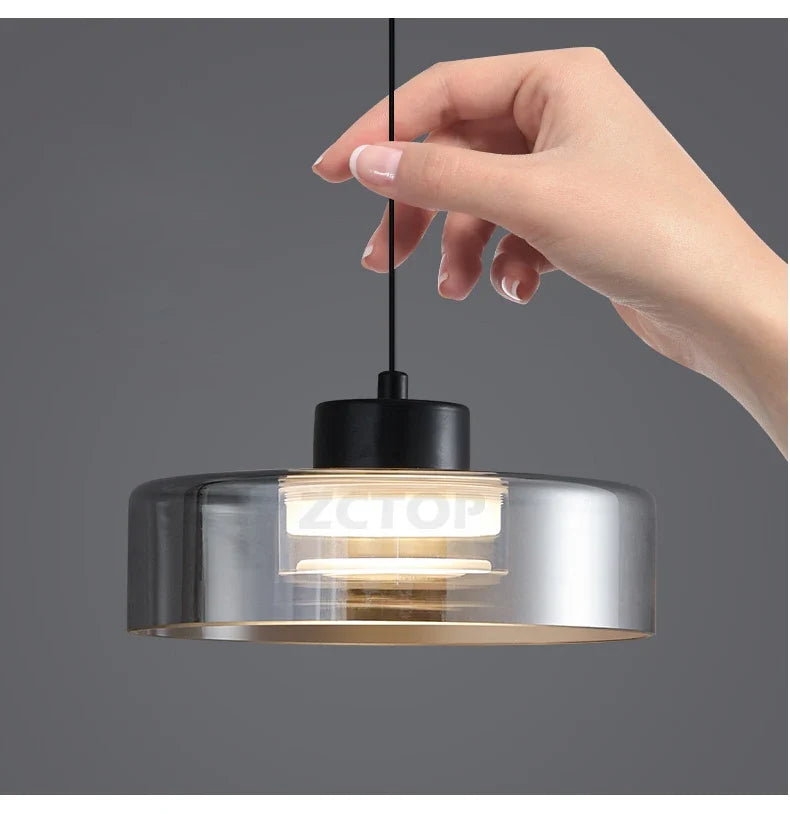 Minimalistische Glazen LED Hanglamp Zwart