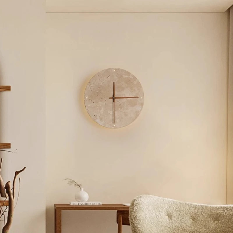 Round Stone LED Wall clock Sconce – Wabi Sabi, 23 or 30 cm