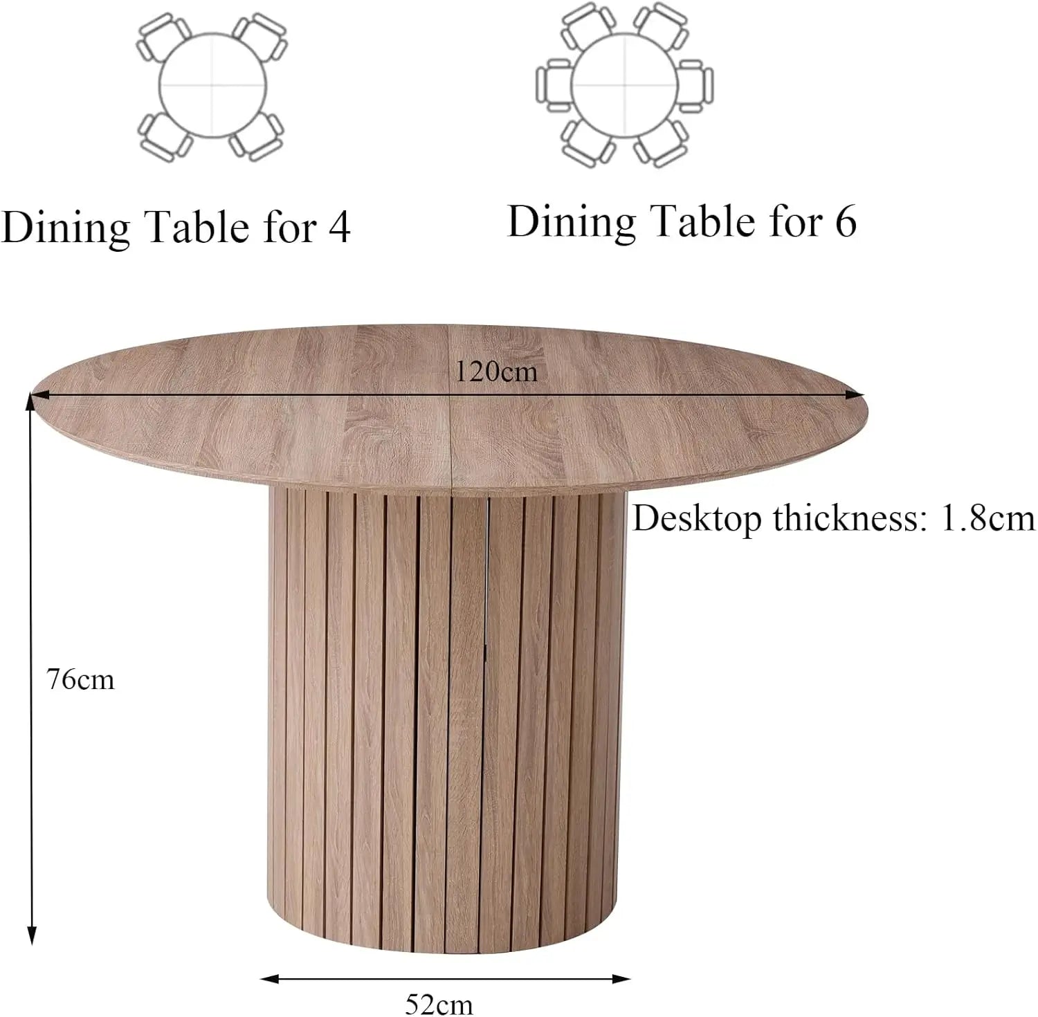 Round Dining Table 120cm - Modern Farmhouse Style for 4-6 People