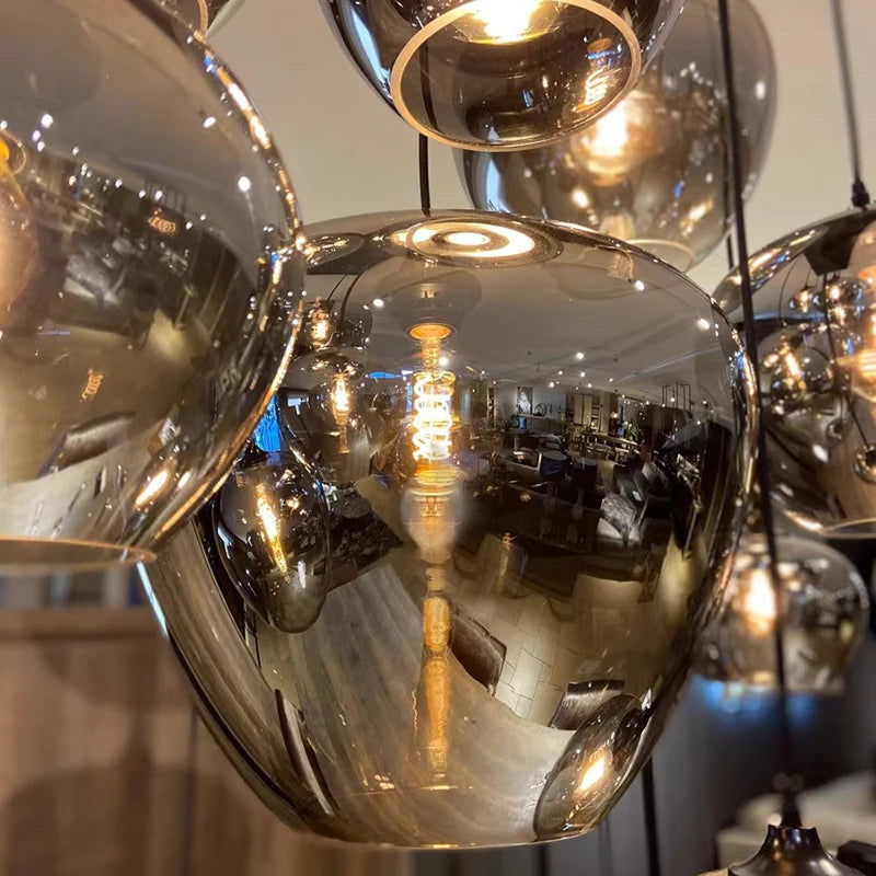 Glass pendant multiple lamps smoked glass mix