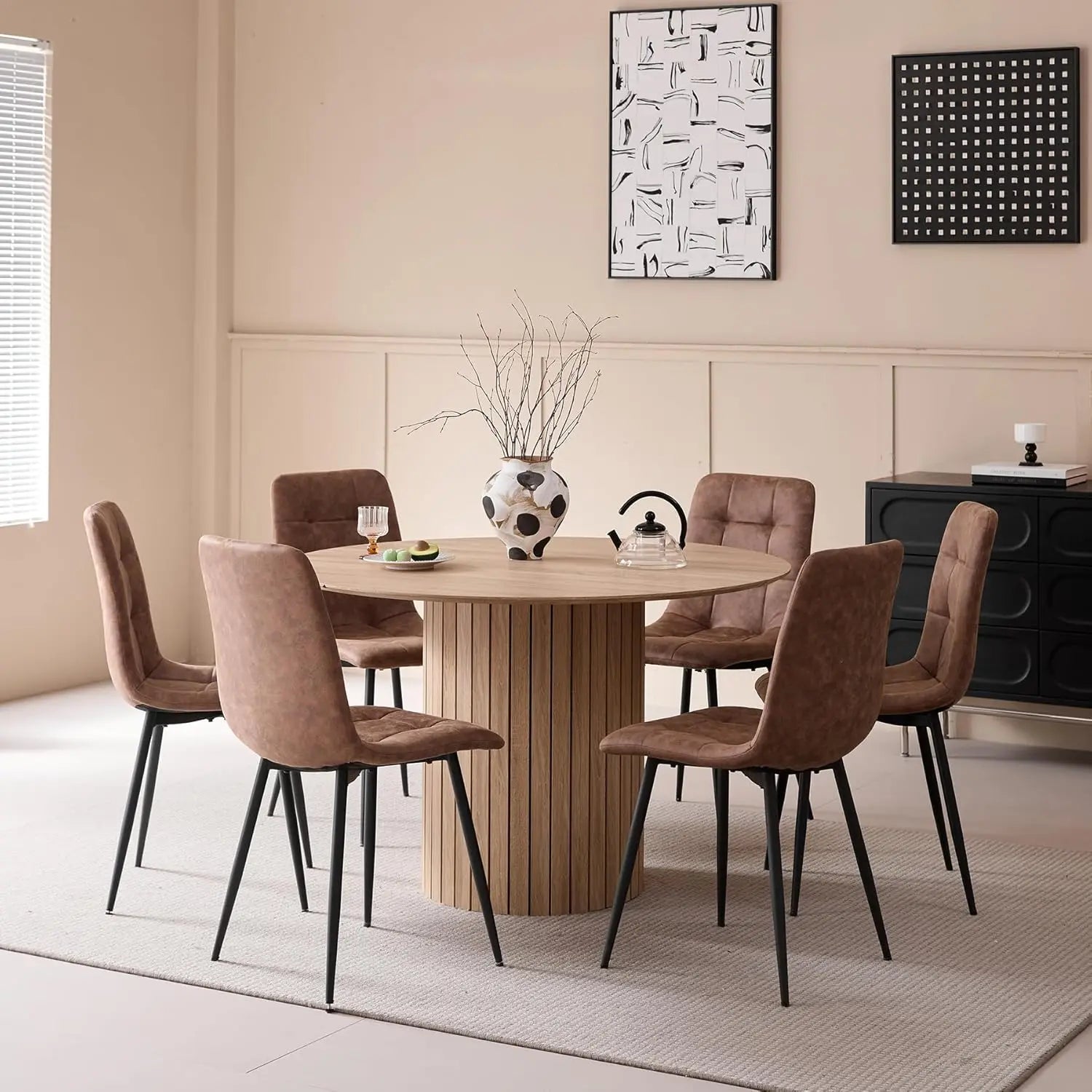 Round Dining Table 120cm - Modern Farmhouse Style for 4-6 People