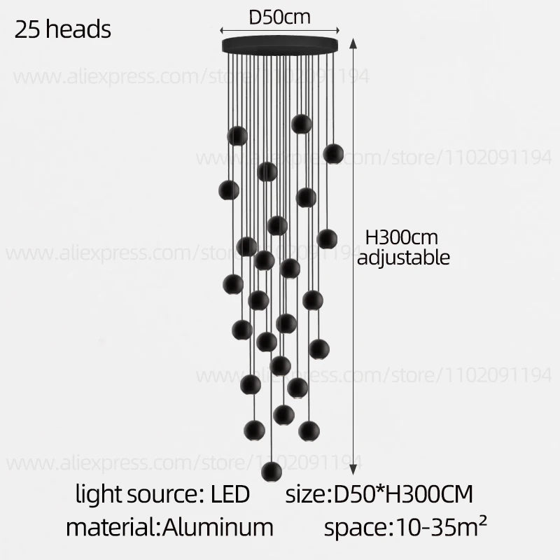 Modern LED Circular Pendant Chandelier - Multi-Light Stairwell Fixture