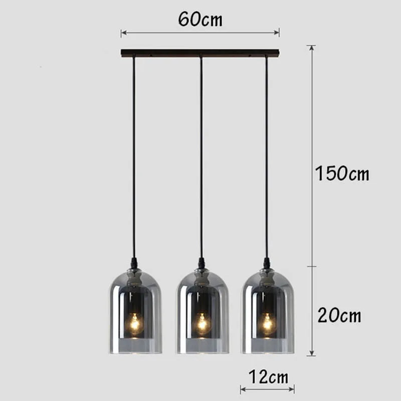 Modern Pendant Lamp – Glass & Iron, 1 or 3 Heads, Dimmable