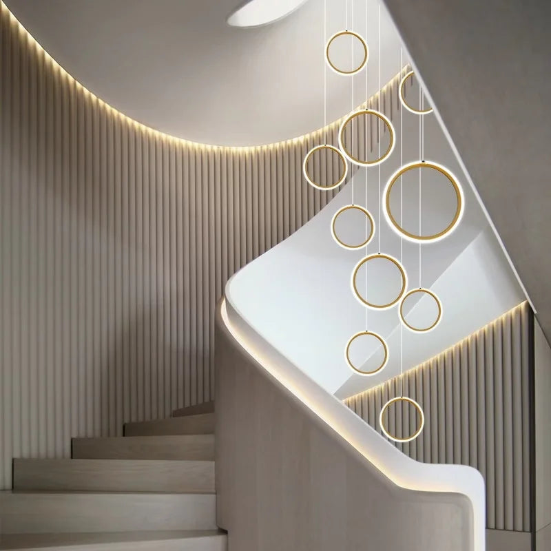 Stairwell Chandelier Crystal Ring - Modern for Staircase & High Ceilings