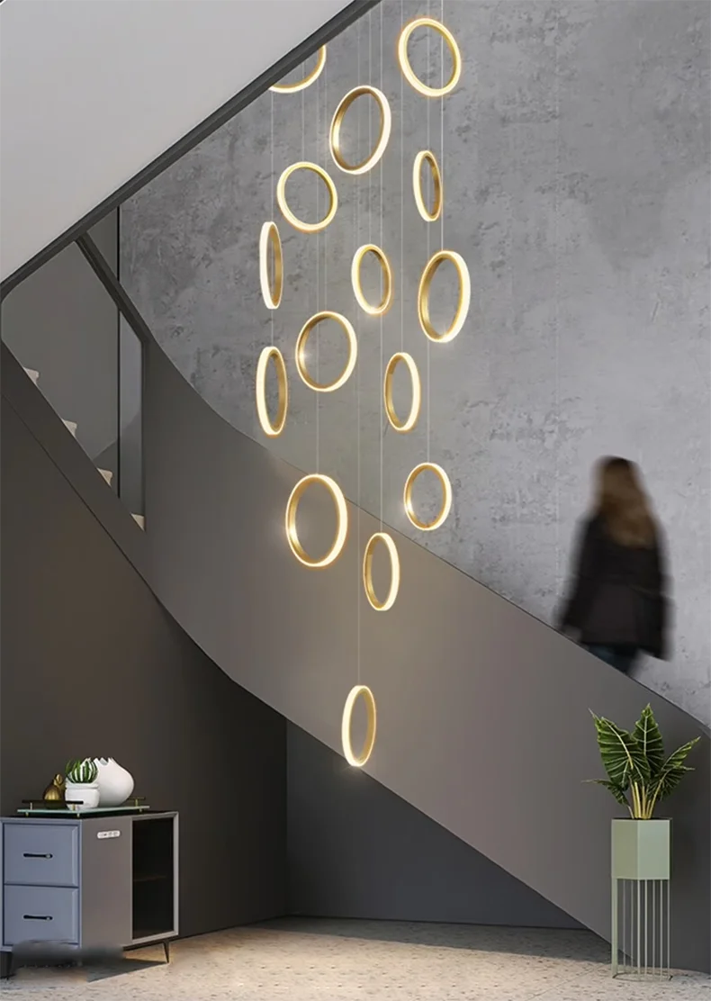 Stairwell Chandelier Crystal Ring - Modern for Staircase & High Ceilings