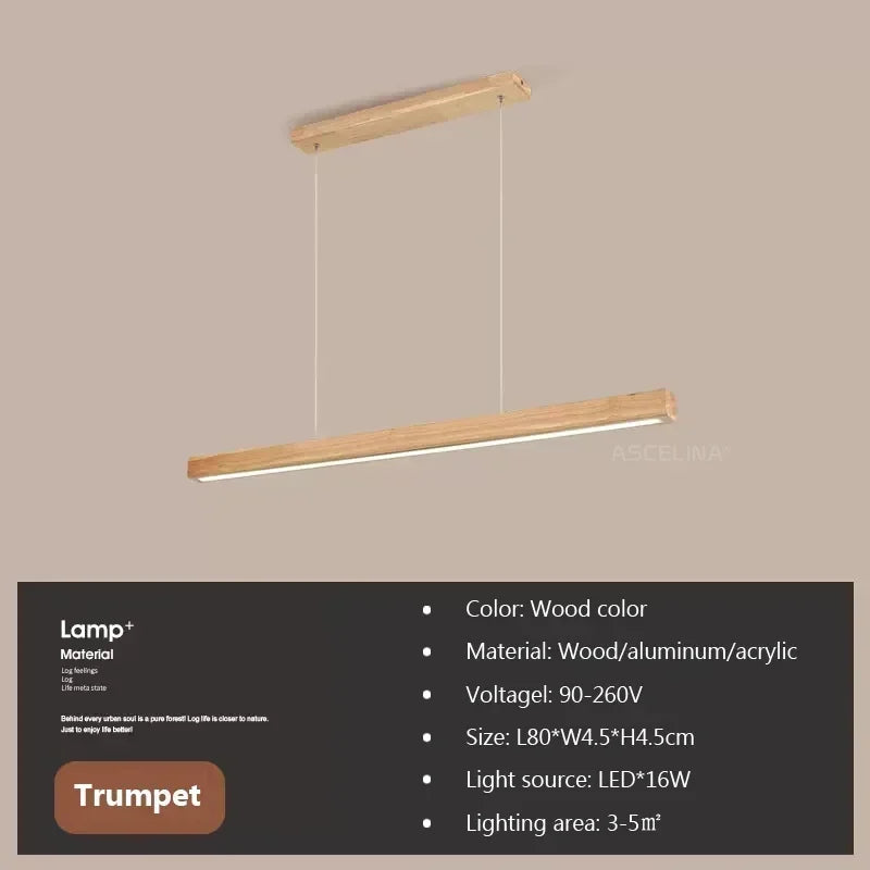 LED Pendant Light - Wood Long Strip - Kitchen Island Lighting