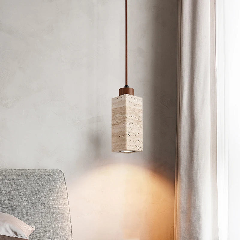 Natural Travertine Pendant Light - Japanese Wabi-Sabi Stone Lamp