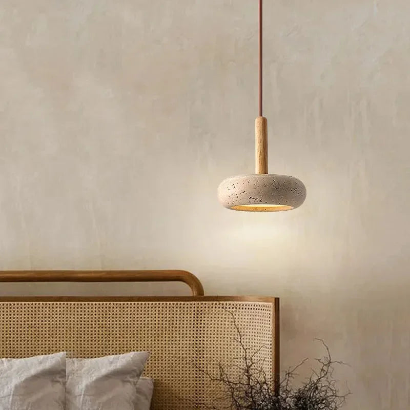 Wabi Sabi Stone Pendant Light - Circular LED Chandelier for Dining & Living Room