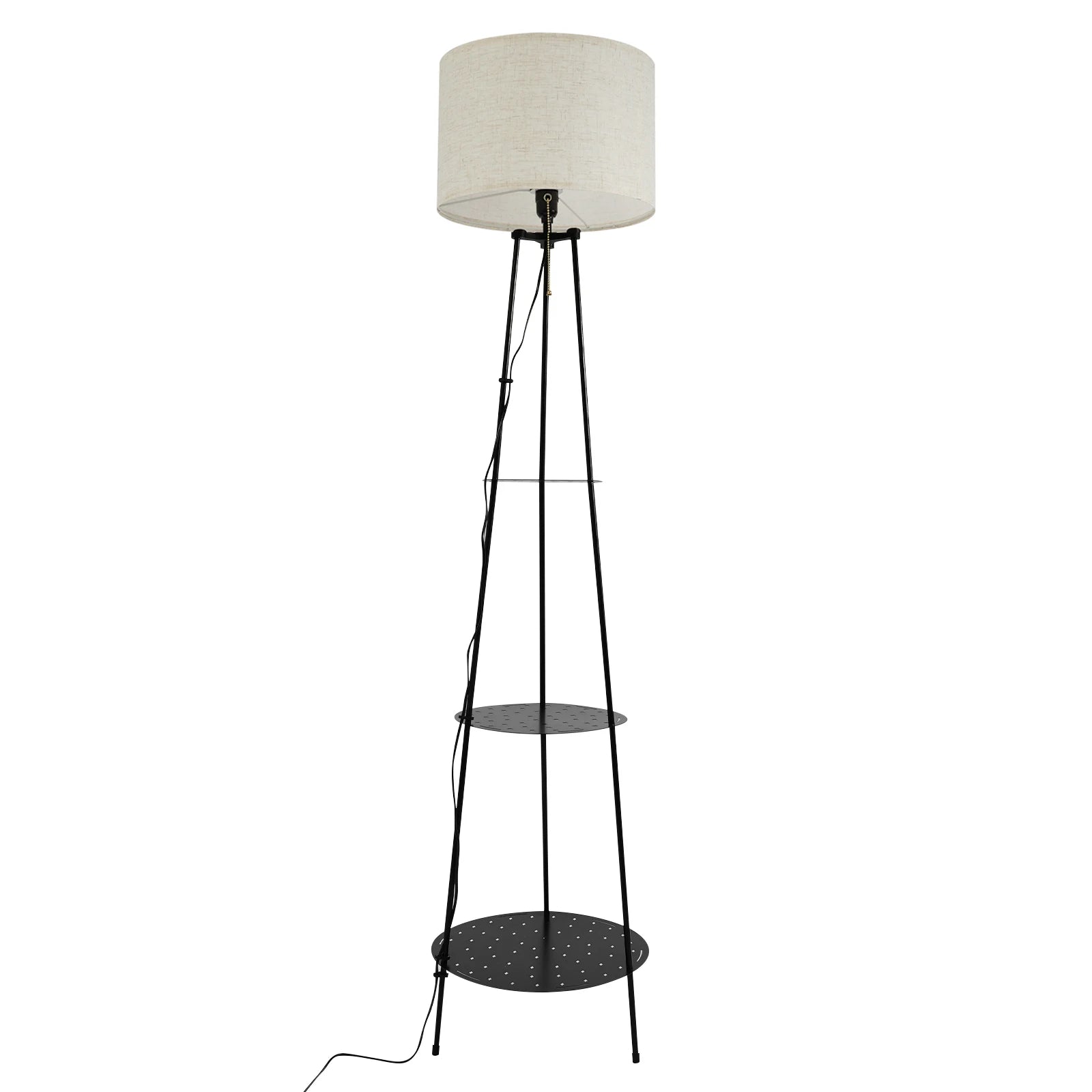 Modern Floor Lamp with 3-Tier Shelf - E27 Standing Light with Storage
