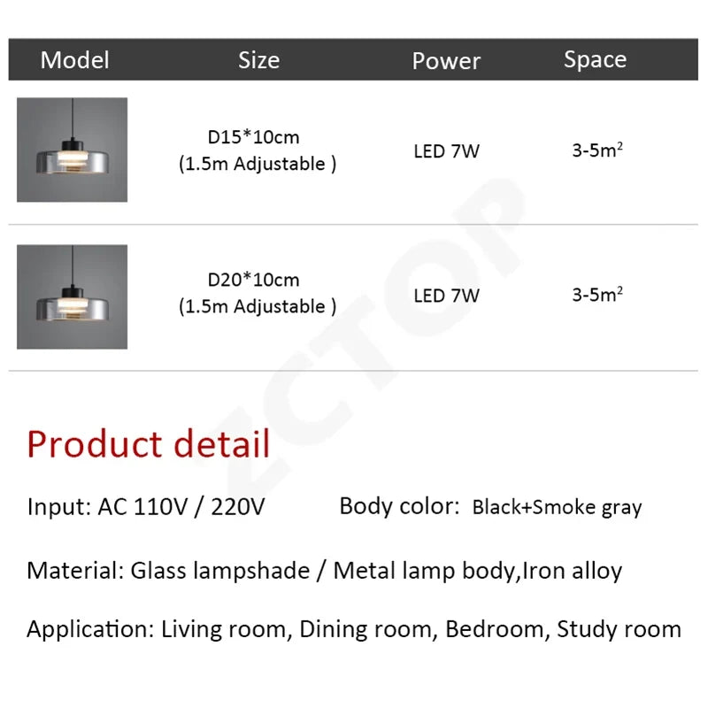 Minimalistische Glazen LED Hanglamp Zwart
