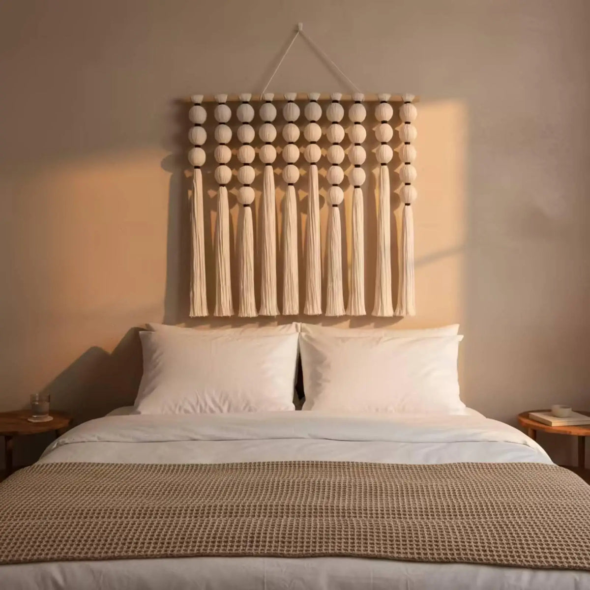 Makramee-Wandbehang mit Perlen – 100 × 95 cm