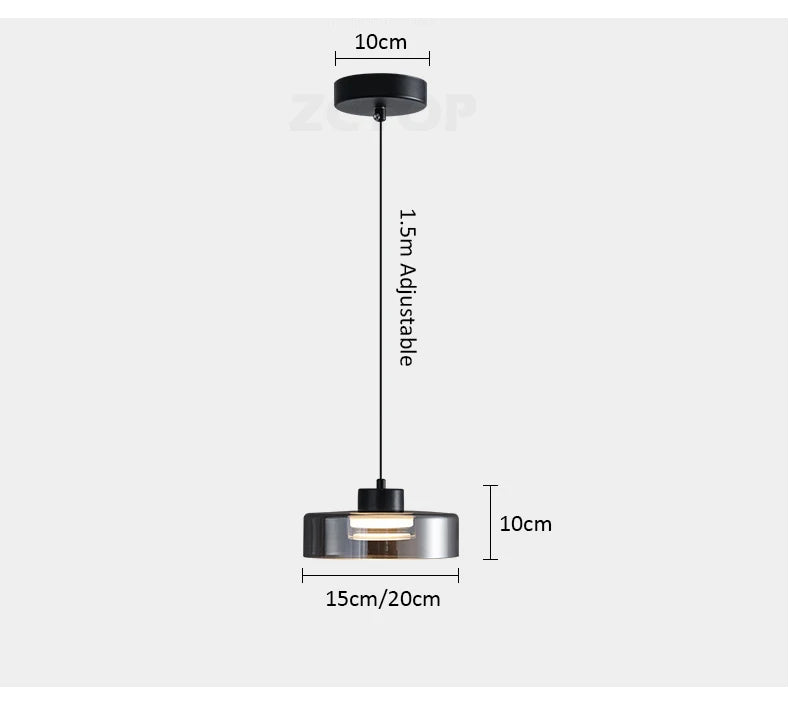 Minimalistische Glazen LED Hanglamp Zwart