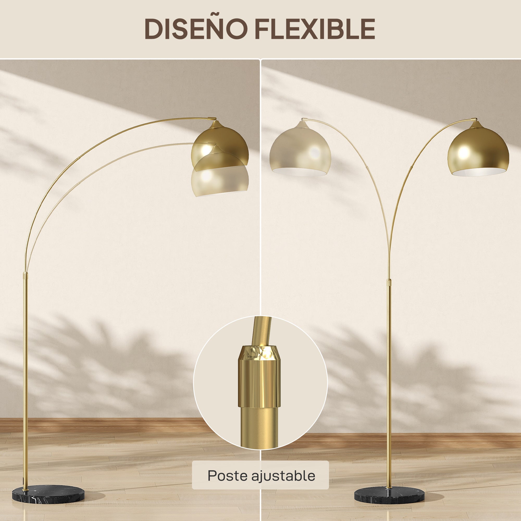 Adjustable Arc Floor Lamp - Modern Gold Standing Light with Foot Control
