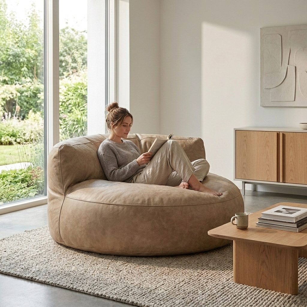 Wagrex - Beanbag Modern Round Retro-Leather